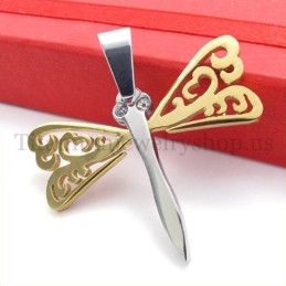 Gold Wings Dragonfly Titanium Cross Pendant