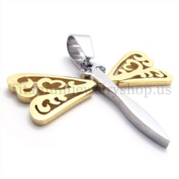 Gold Wings Dragonfly Titanium Cross Pendant