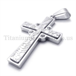 Fashion With Diamond Two Layers Titanium Cross Pendant
