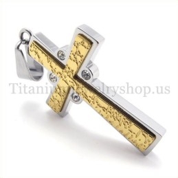 Gold Two Layers With Diamond Fashion Titanium Cross Pendant