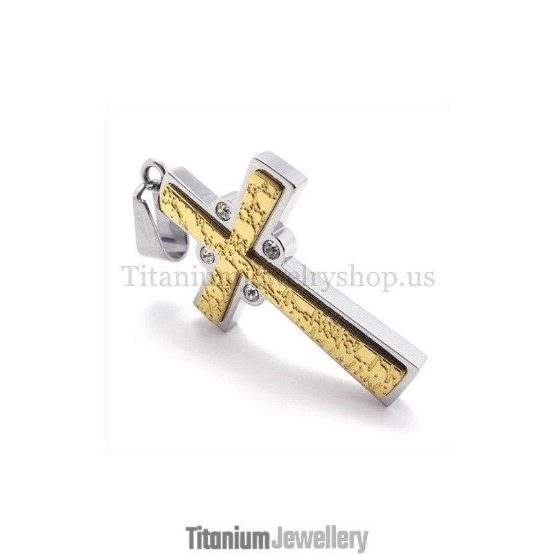 Gold Two Layers With Diamond Fashion Titanium Cross Pendant
