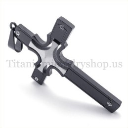 Embedded Silver Small Cross Fashion Black Titanium Cross Pendant