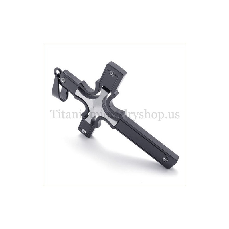 Embedded Silver Small Cross Fashion Black Titanium Cross Pendant Embedded Silver Small Cross Fashion Black Titanium Cross Pendant