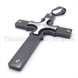 Embedded Silver Small Cross Fashion Black Titanium Cross Pendant