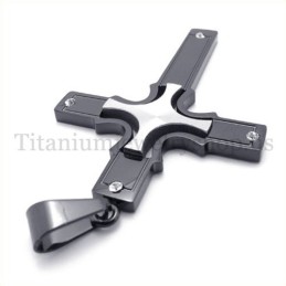 Embedded Silver Small Cross Fashion Black Titanium Cross Pendant