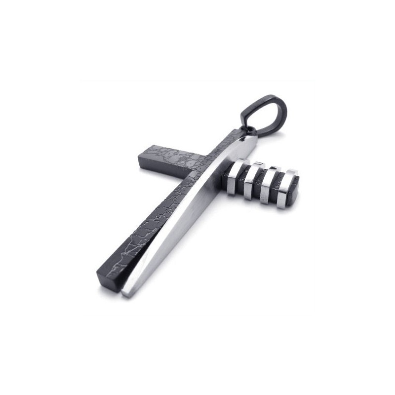 Black And Silver Asymmetric Shape Fashion Men Titanium Cross Pendant Black And Silver Asymmetric Shape Fashion Men Titanium Cross Pendant