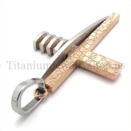 Coffee Gold Asymmetric Shape Fashion Men Titanium Cross Pendant