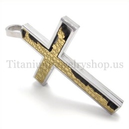 Gold Incomplete Fill Quadrate Titanium Cross Pendant
