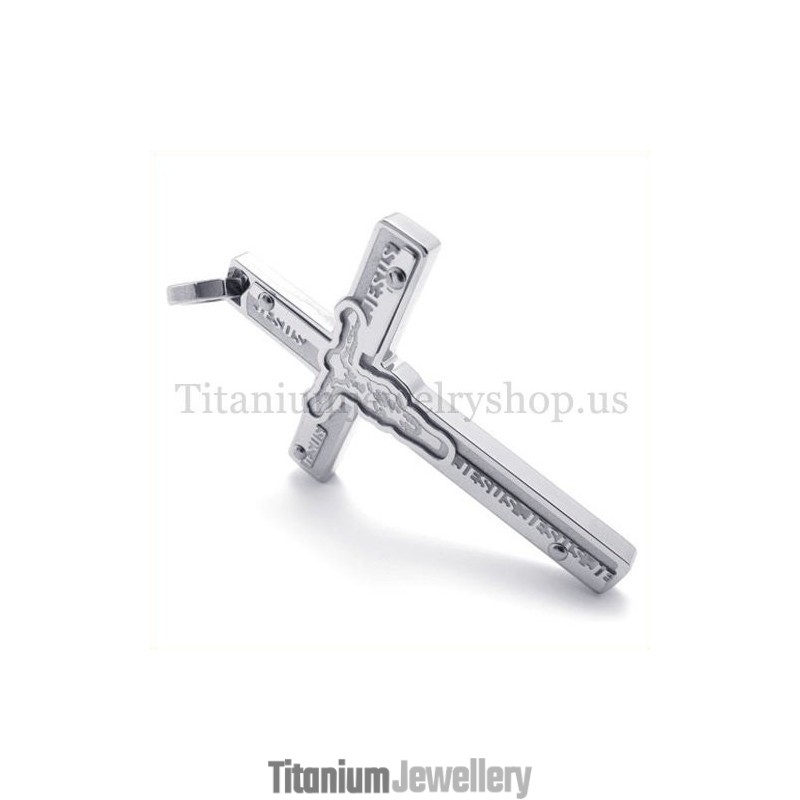 Carved Jesus Titanium Cross Pendant