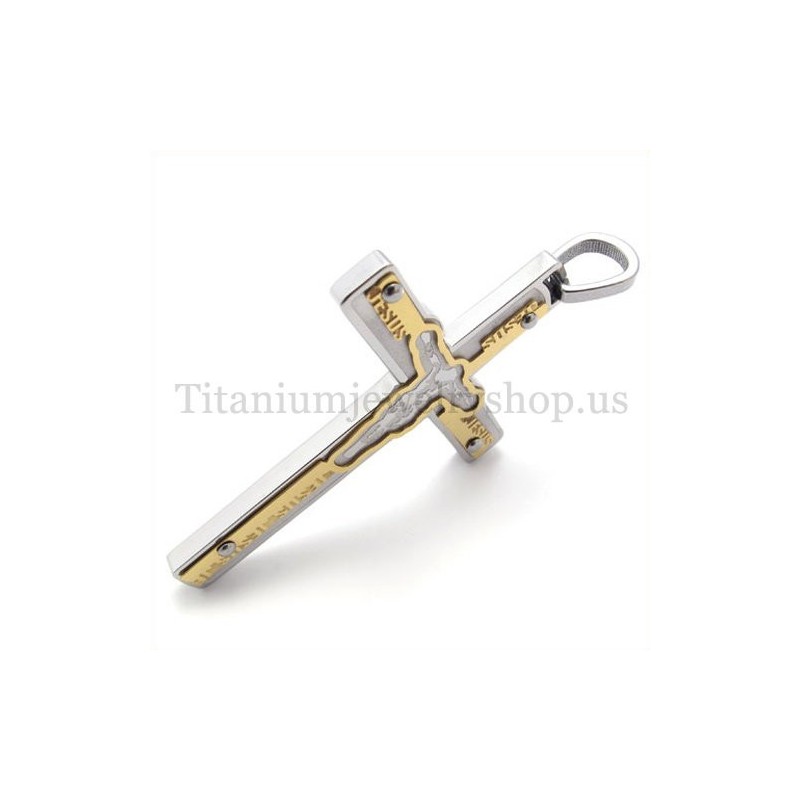 Carved Jesus Gold Titanium Cross Pendant Carved Jesus Gold Titanium Cross Pendant