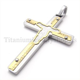 Carved Jesus Gold Titanium Cross Pendant