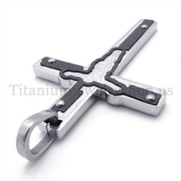 Carved Jesus Black Titanium Cross Pendant