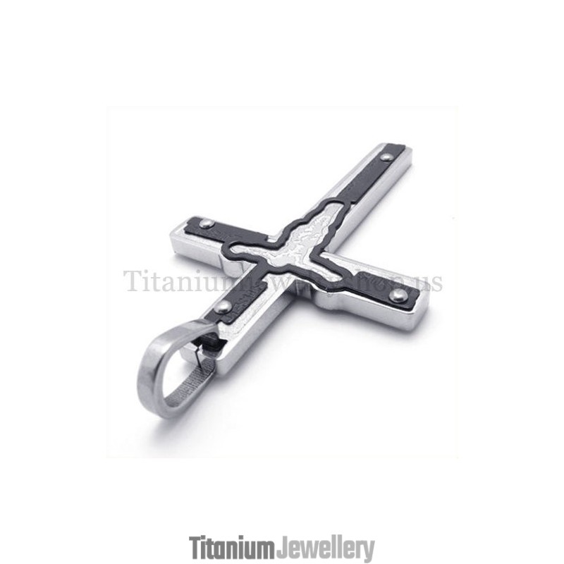 Carved Jesus Black Titanium Cross Pendant Carved Jesus Black Titanium Cross Pendant