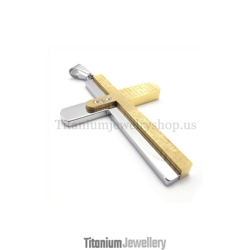 Two Layers Carved Bible Gold Titanium Cross Pendant