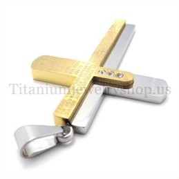 Two Layers Carved Bible Gold Titanium Cross Pendant