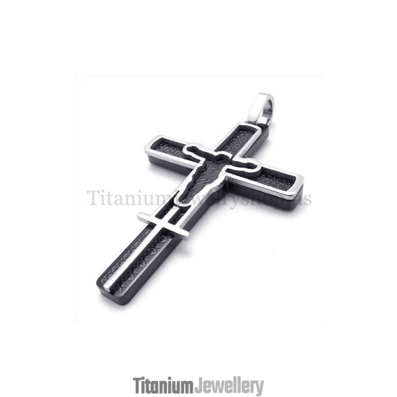 Black Carved Jesus Pattern Titanium Cross Pendant Black Carved Jesus Pattern Titanium Cross Pendant