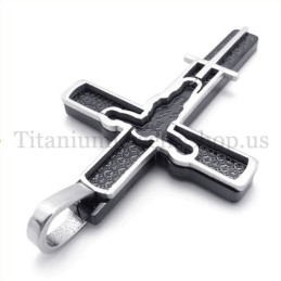 Black Carved Jesus Pattern Titanium Cross Pendant