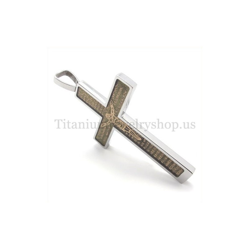 Gold Carved Jesus Pattern And Bible Fashion Titanium Cross Pendant Gold Carved Jesus Pattern And Bible Fashion Titanium Cross Pendant