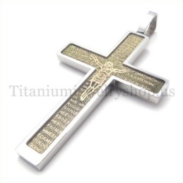 Gold Carved Jesus Pattern And Bible Fashion Titanium Cross Pendant