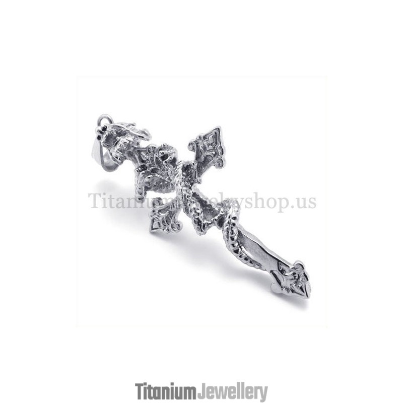 Coiled Dragon Men Titanium Cross Pendant Coiled Dragon Men Titanium Cross Pendant