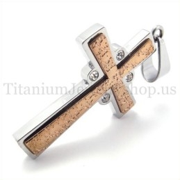 Fashion Coffee Golden Two Layer Titanium Cross Pendant