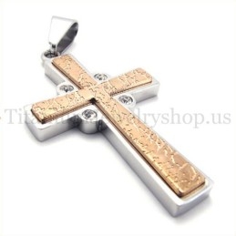 Fashion Coffee Golden Two Layer Titanium Cross Pendant