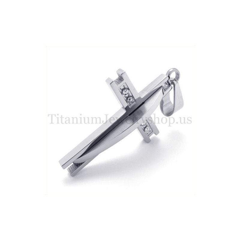 Silver With Diamond Fashion Titanium Cross Pendant Silver With Diamond Fashion Titanium Cross Pendant