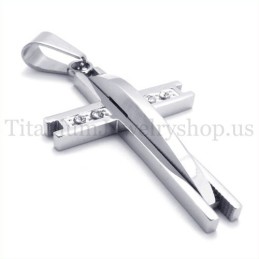 Silver With Diamond Fashion Titanium Cross Pendant