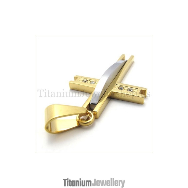 Golden With Diamond Fashion Titanium Cross Pendant Golden With Diamond Fashion Titanium Cross Pendant