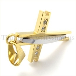 Golden With Diamond Fashion Titanium Cross Pendant