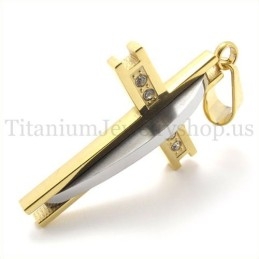 Golden With Diamond Fashion Titanium Cross Pendant