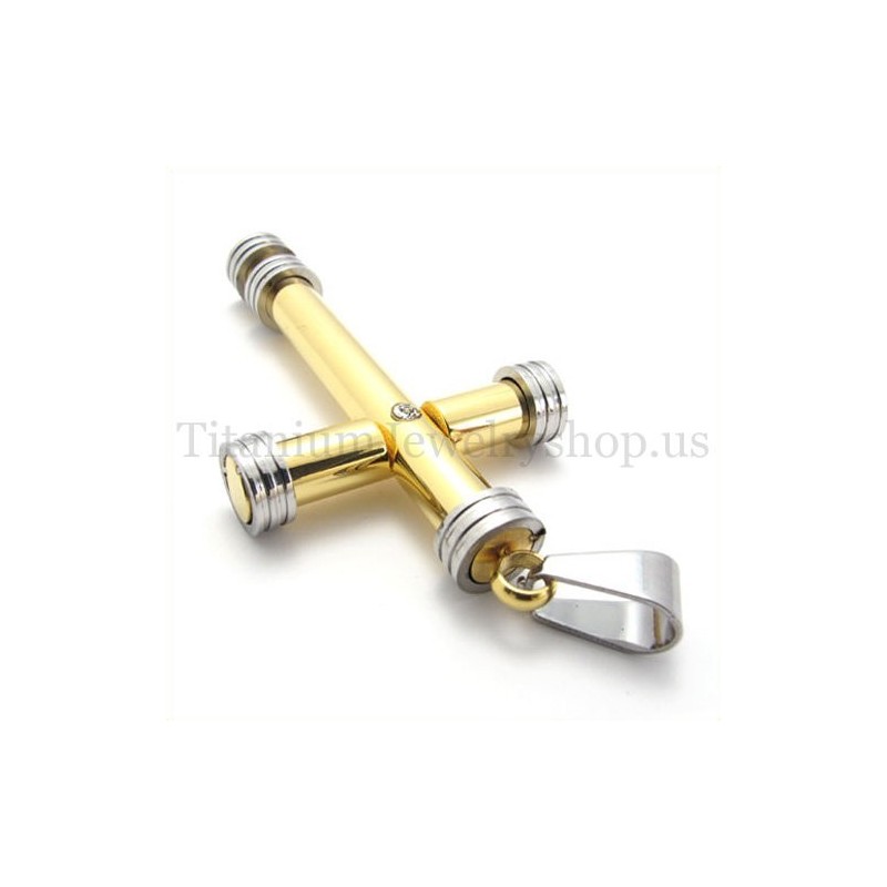 Golden Fashion Cylindrical Titanium Cross Pendant