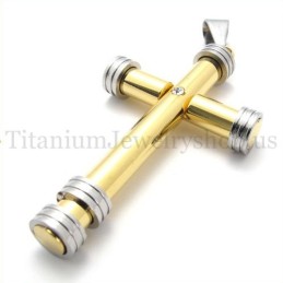 Golden Fashion Cylindrical Titanium Cross Pendant