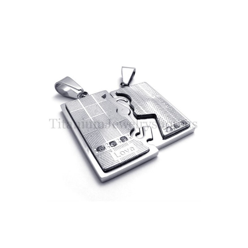 Silver Two Layer Interlocking Lovers Titanium Pendant Silver Two Layer Interlocking Lovers Titanium Pendant