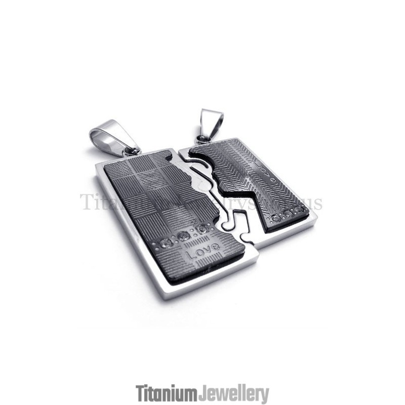 Black Two Layer Interlocking Lovers Titanium Pendant