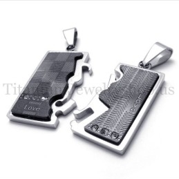 Black Two Layer Interlocking Lovers Titanium Pendant