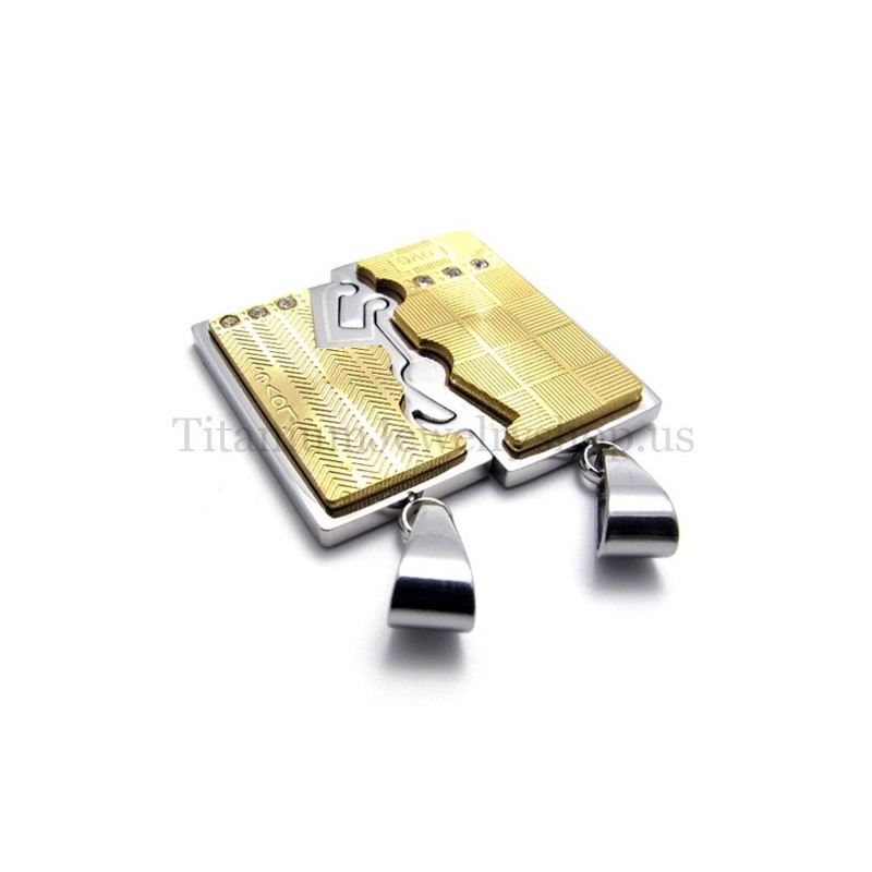 Gold Two Layer Interlocking Lovers Titanium Pendant Gold Two Layer Interlocking Lovers Titanium Pendant