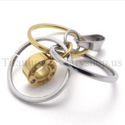 Gold Multi-Ring Engraved With "Take Time Love" Titanium Pendant
