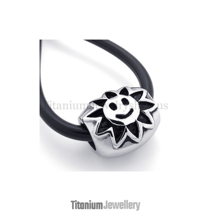 Ellipsoidal With Sunflower Fortunate Bead Titanium Pendant