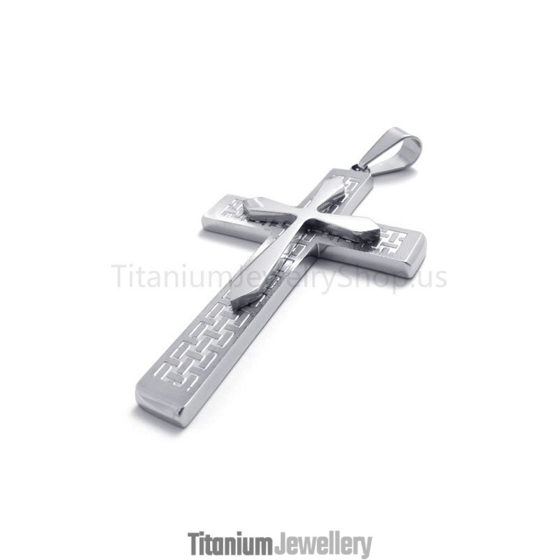 New Two Layers Silvery Cross Titanium Pendant New Two Layers Silvery Cross Titanium Pendant