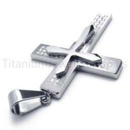 New Two Layers Silvery Cross Titanium Pendant