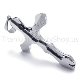 New Silvery Carving Letters Cross Titanium Pendant