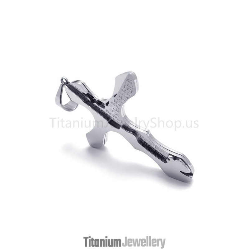 New Silvery Carving Letters Cross Titanium Pendant