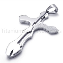 New Silvery Carving Letters Cross Titanium Pendant