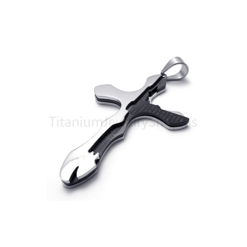 New Duotone Carving Letters Cross Titanium Pendant New Duotone Carving Letters Cross Titanium Pendant