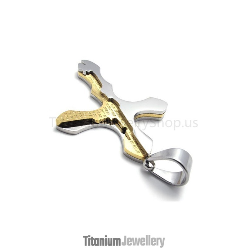 New Golden Carving Letters Cross Titanium Pendant