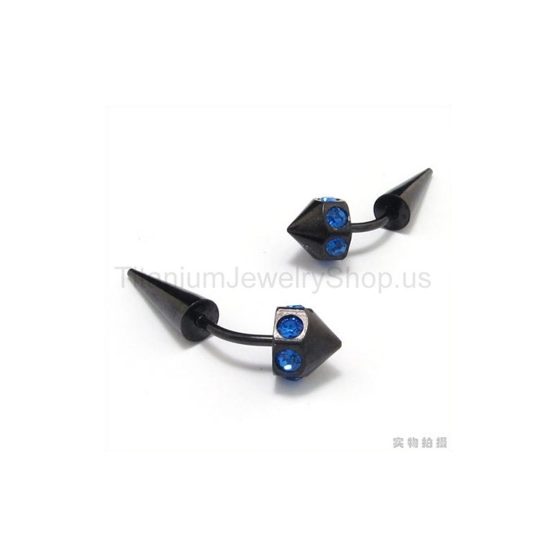 Black Titanium Inlayed Blue Diamonds Earrings