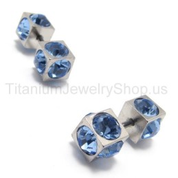 Boxes Titanium Inlayed Blue Diamond Earrings