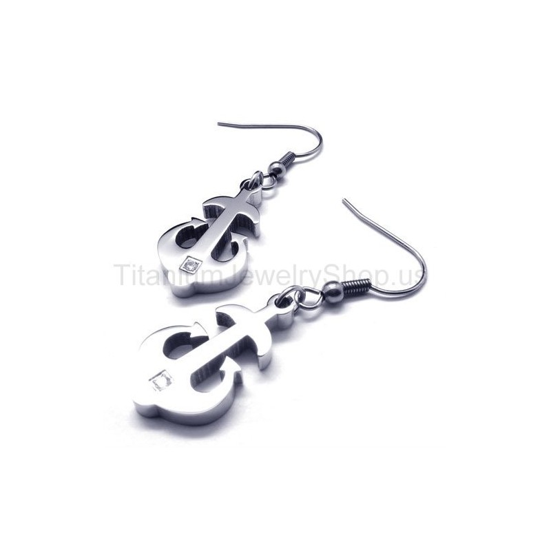 Silver Titanium Anchor Earrings