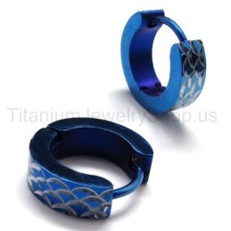 Blue Engraved Titanium Loop Earrings